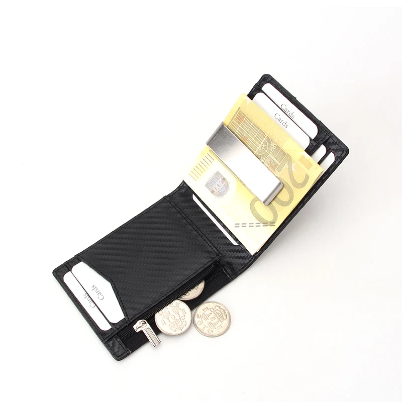 RFID Blocking Pu Leather Money Clip Promotional Wallet Carbon Fiber Pu Leather