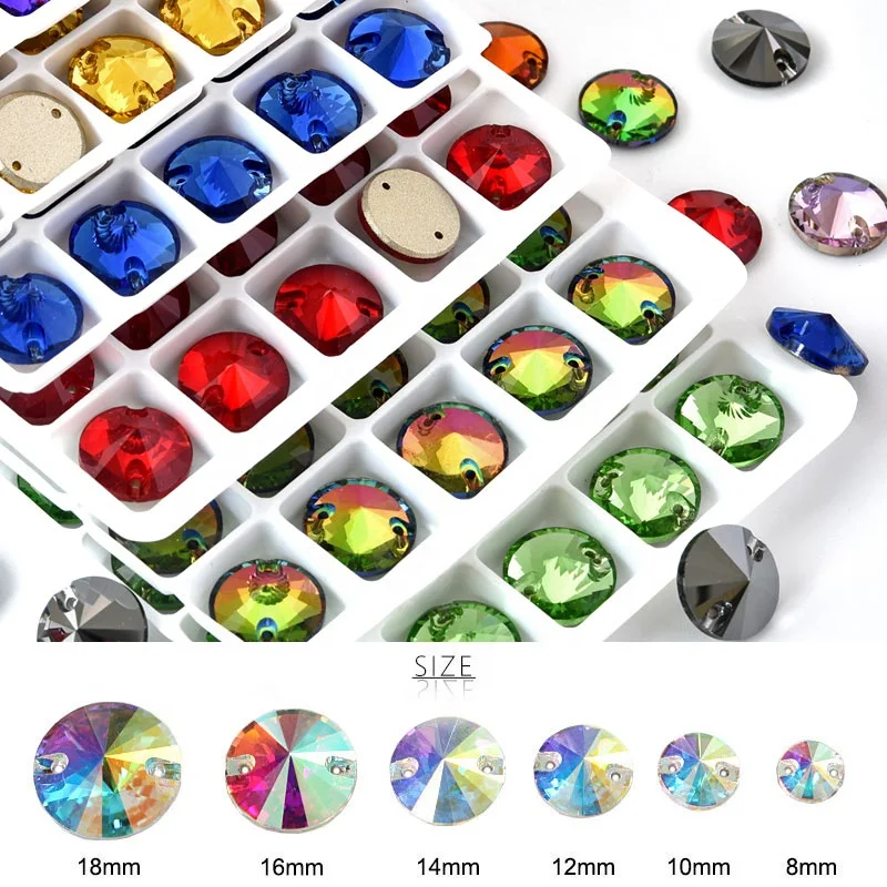 Best Quality Round Rivoli Sew On Rhinestones Flatback Glass Crystal Sewing Rhinestones