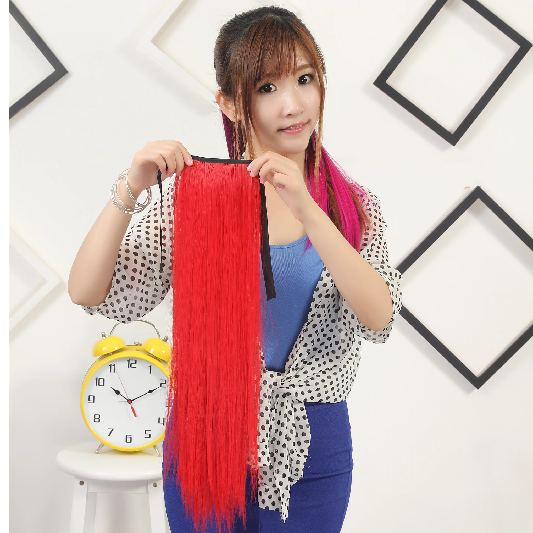 Hot sell hair accessories ponytail hair natural for women straight tried ponytail  bone straight ponytail