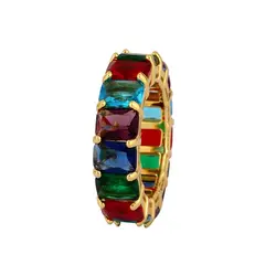 Hiphop Jewelry 18K Gold Plated Men Rainbow Baguette Ring