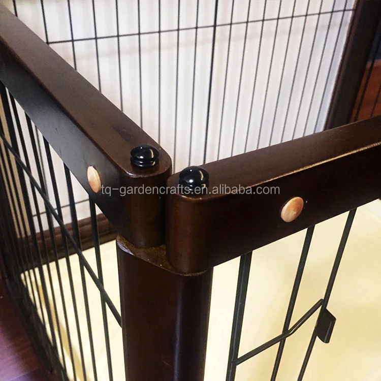 Nut-brown Rubber Wood Dog Kennel Iron Fence Pet Cage
