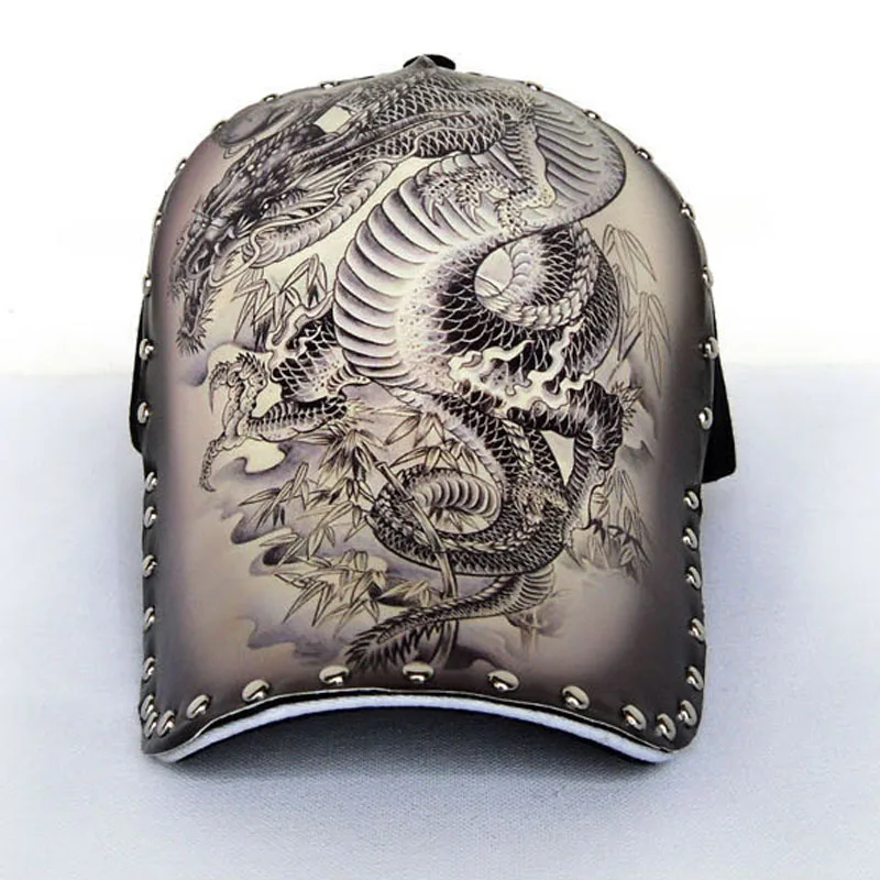 
New style fashion rivet dragon pattern printed baseball hat cap 