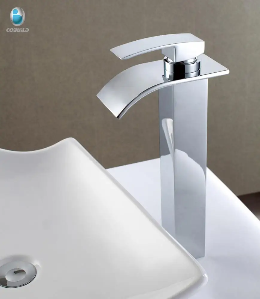 Hot usa bathroom waterfall wash basin faucet, bathroom vessel brass waterfall faucets