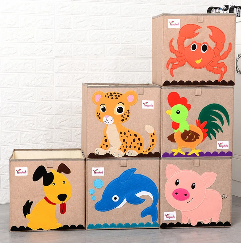 Wholesale Eco-friendly Cotton Linen Fabric Toy Cube Storage Box Kids