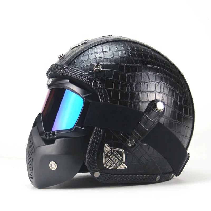 Мотоциклетный шлем из искусственной кожи с защитными очками для мотоцикла в стиле ретро