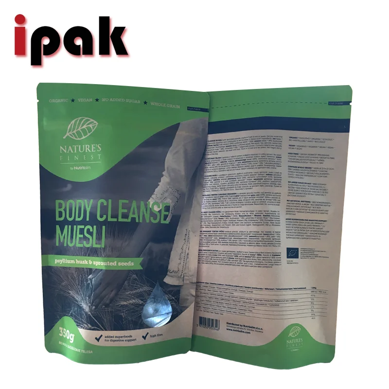 Custom Stand Up Doypack Brown Kraft Paper Seed Bag With Clear Window