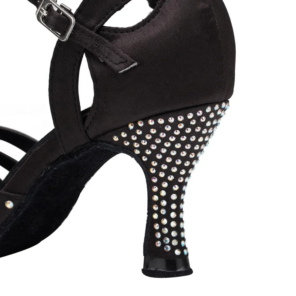 Модные атласная ткань + стразы L164 Каблук 7,5 см Сальса обувь для женщин туфли для латинских танцев