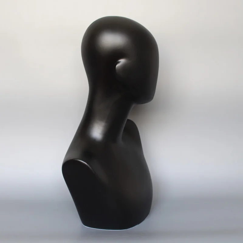 Xinji Fashion Matte Black Female Fiberglass ABS Material Mannequin Head Jewelry Wig Hair Display Model Stand