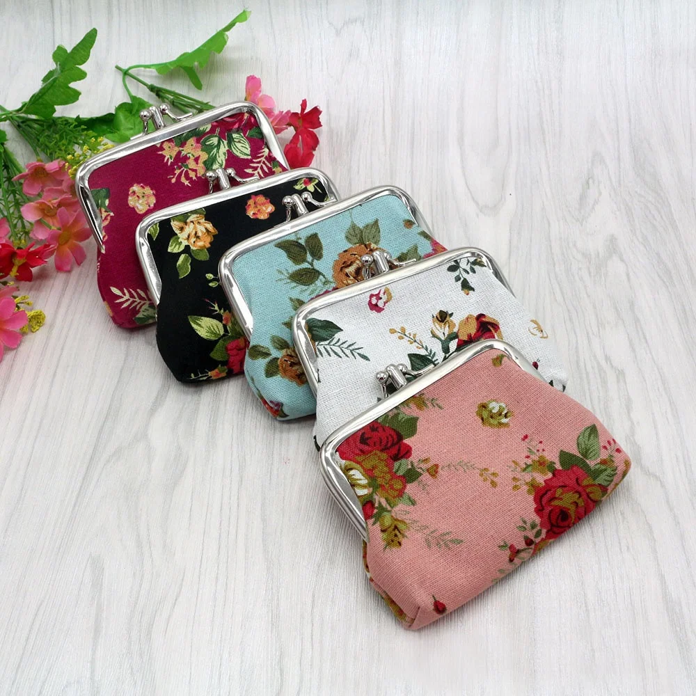 Vintage looking coin pouches floral canvas coin purses with two sections