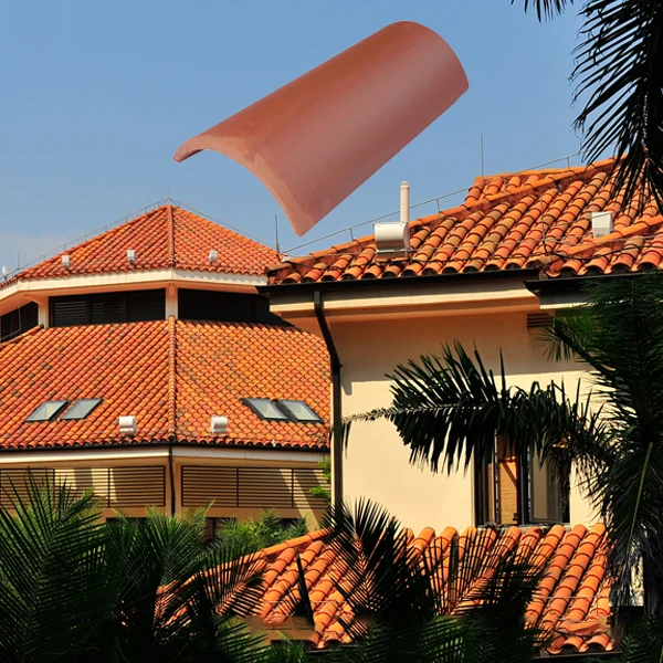 Красная цилиндрическая полукруглая глиняная черепица