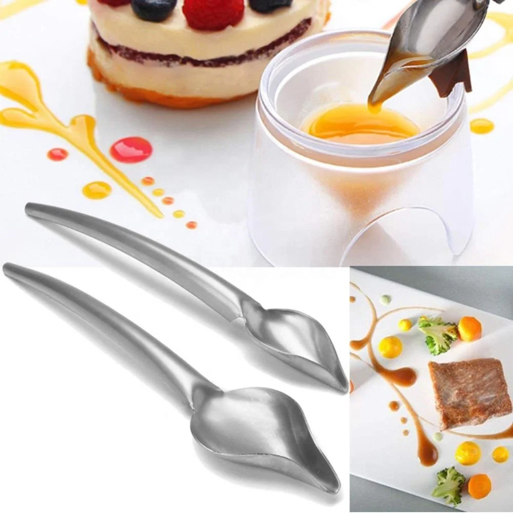 Promotion cutlery serving stainless steel professional culinary saucier 2 pieces drawing spoons for decorating spoon