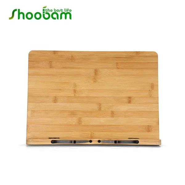 Подставка для книг из бамбука, регулируемый держатель для книг, поднос и зажимы для бумаги для страниц, стол для чтения кулинарной книги