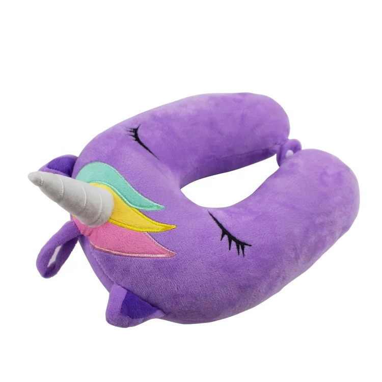 Cute Unicorn U Shape Travel Neck Pillow Cushion, Soft Car Headrest