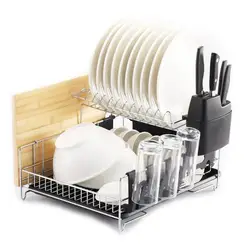 Multifunctional big volume kitchen chrome plate stainless steel big capacity large dish rack with drain board