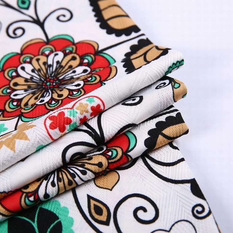 
High quality jacquard hawaii polyester spandex sunflower printed stretch fabric 