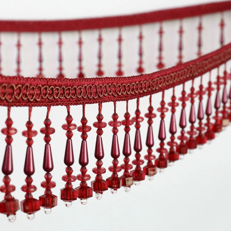 Hotsale Hotel Bedroom Bead Trimming Multicolor Silk Tassel Fringe Trim For Curtain
