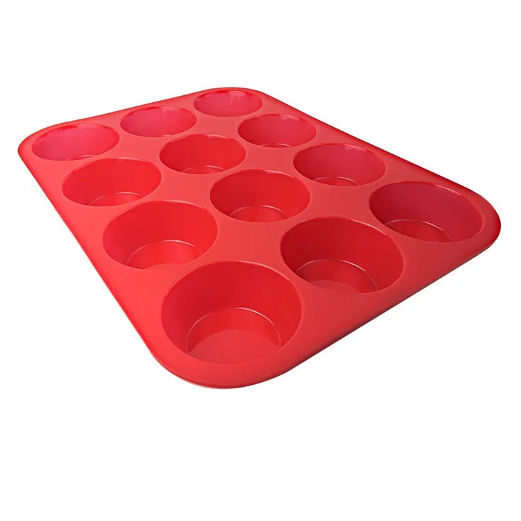 Hot sale 12 holds silicone round cake baking mold muffin pan silicone pastry bakeware pan