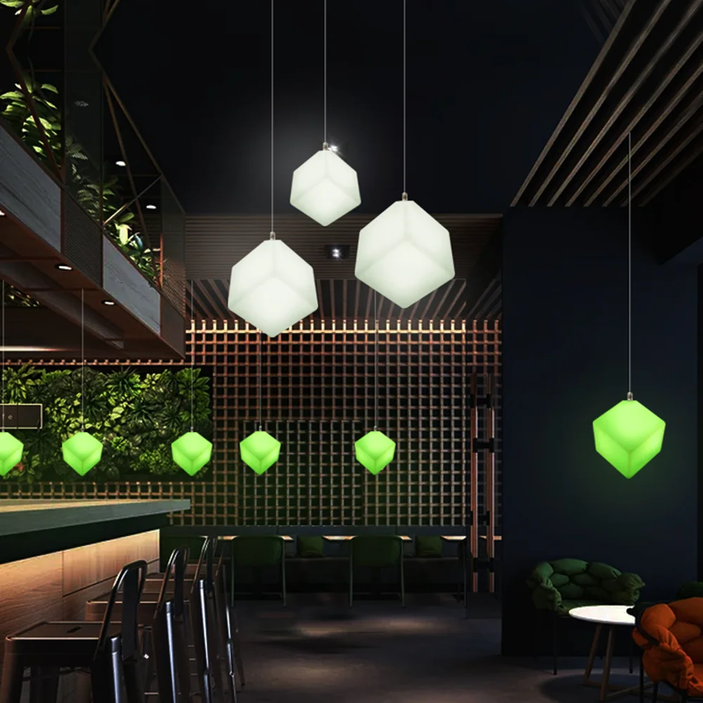 remote control plastic cordless bar nightclub hotel wired led ceiling light 7 colors changing cube led pendant lamp modern