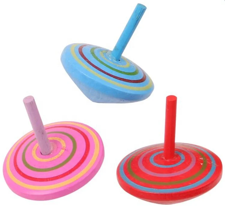 Fashionable Multi-color Rainbow Handmade Painted Wood Educational Toys Fingertip Gyroscope for Boys and Girls
