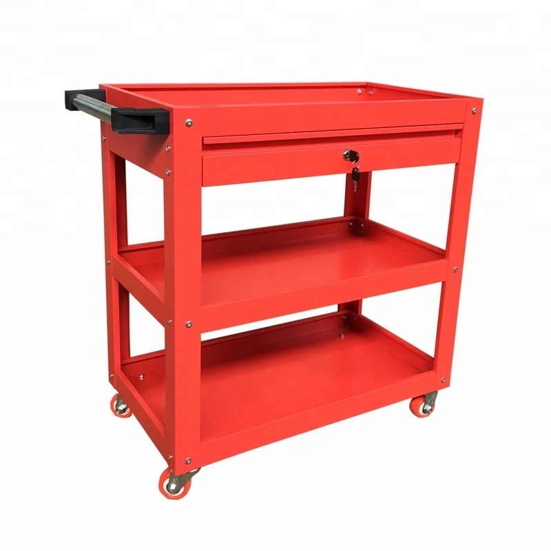 Jin Feng High Quality Workshop Garage Use Red Steel Utility Cart Tool Trolley