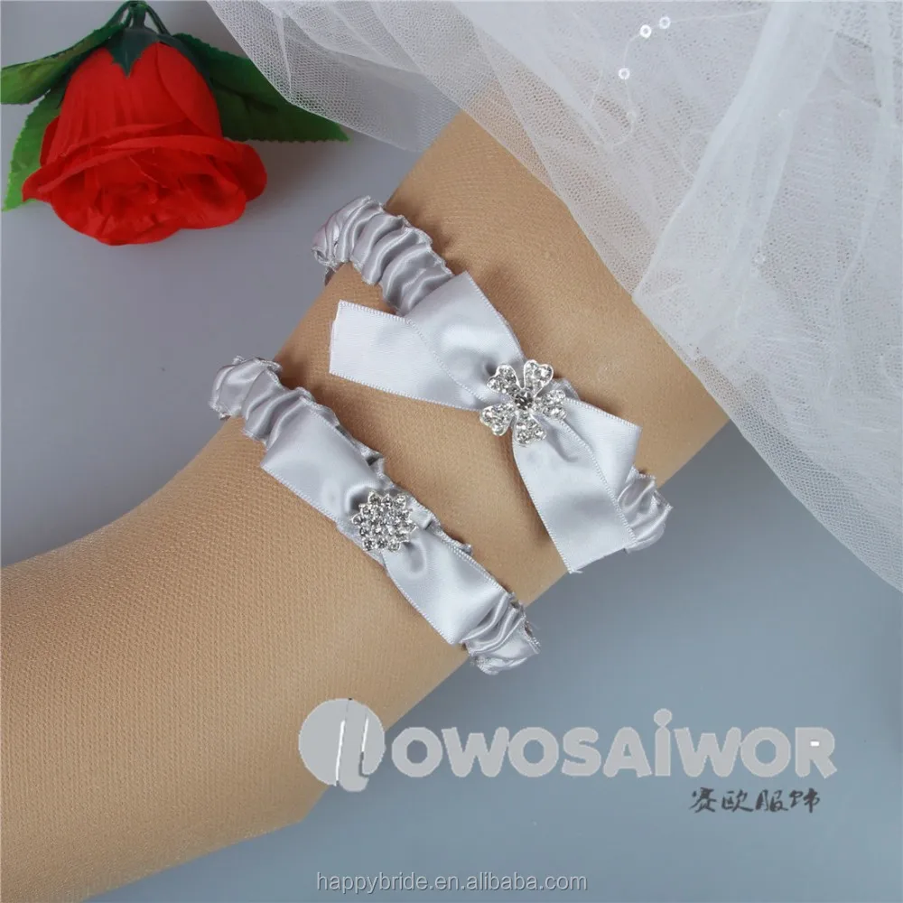 Handmade Vintage Gray Ribbon Elastic Bridal Lace Garter Belt Set HT0055