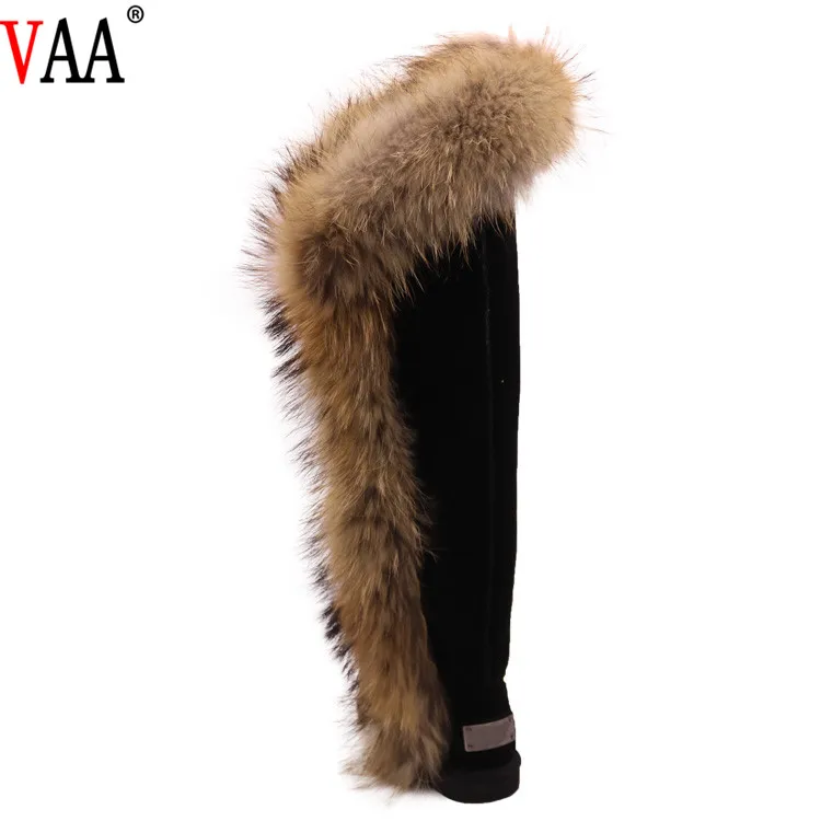 
CF-282 Natural Racoon Fur Outside Winter Women Thigh Length Long High Knee Boots 