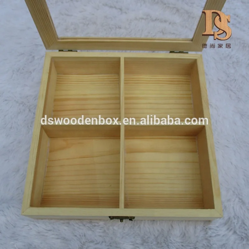 Eeo-Friendly 4 Compartment Gift Display Box Glass Window Wooden Mooncake Box
