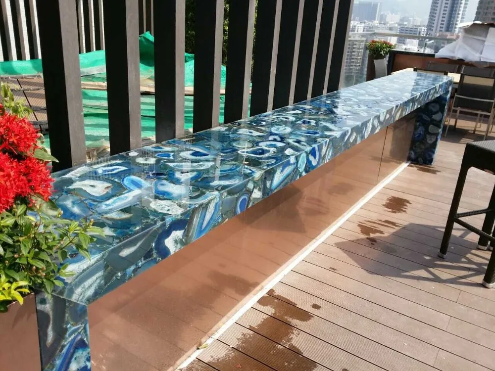 Роскошная синяя Агатовая столешница с подсветкой для украшения дома