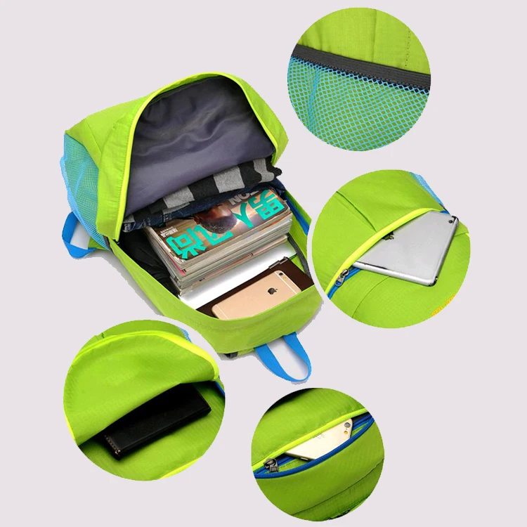 Nylon Zipper Solid Color Back Pack Men Women Folding Shoulder Backpack Bags