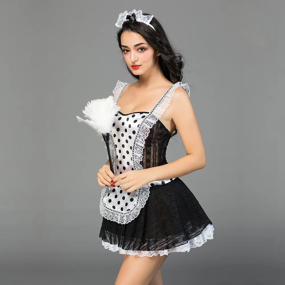 
Cosplay Black Lace Polka Dot Pleasuresexy Maid Sexy Dear Honey Lingerie Dress 