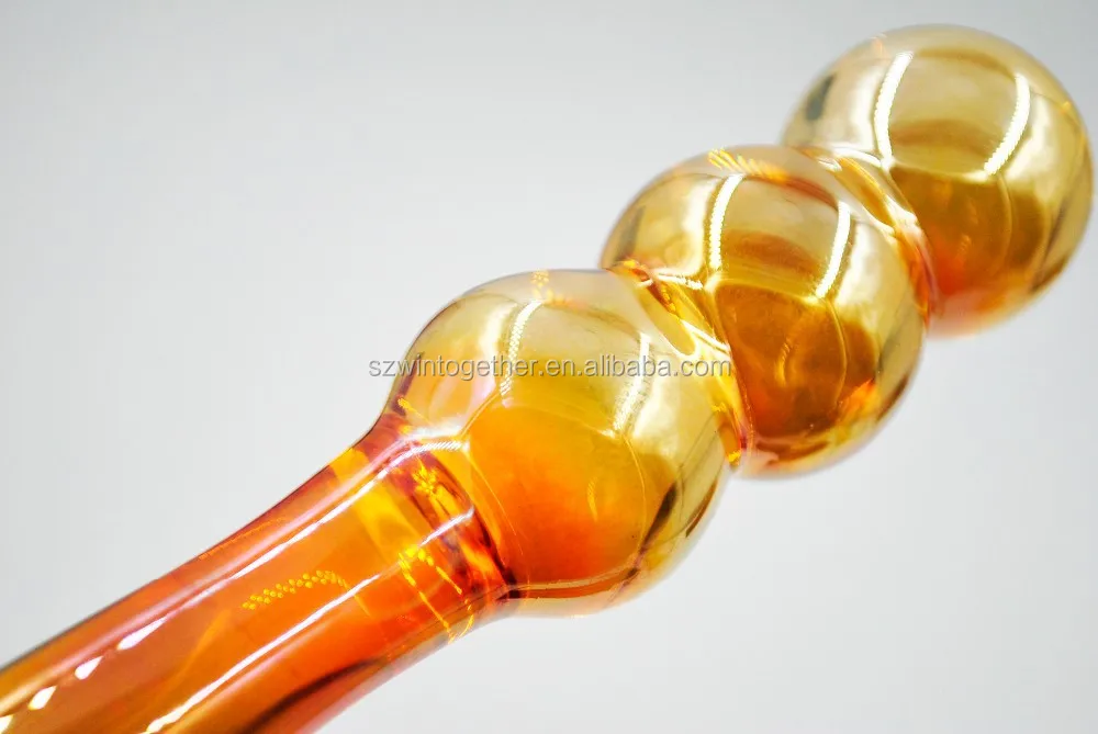 Female Male Masturbation Sex Products Gold Pyrex Glass 3 Beads Crystal Anal Penis Dildo
