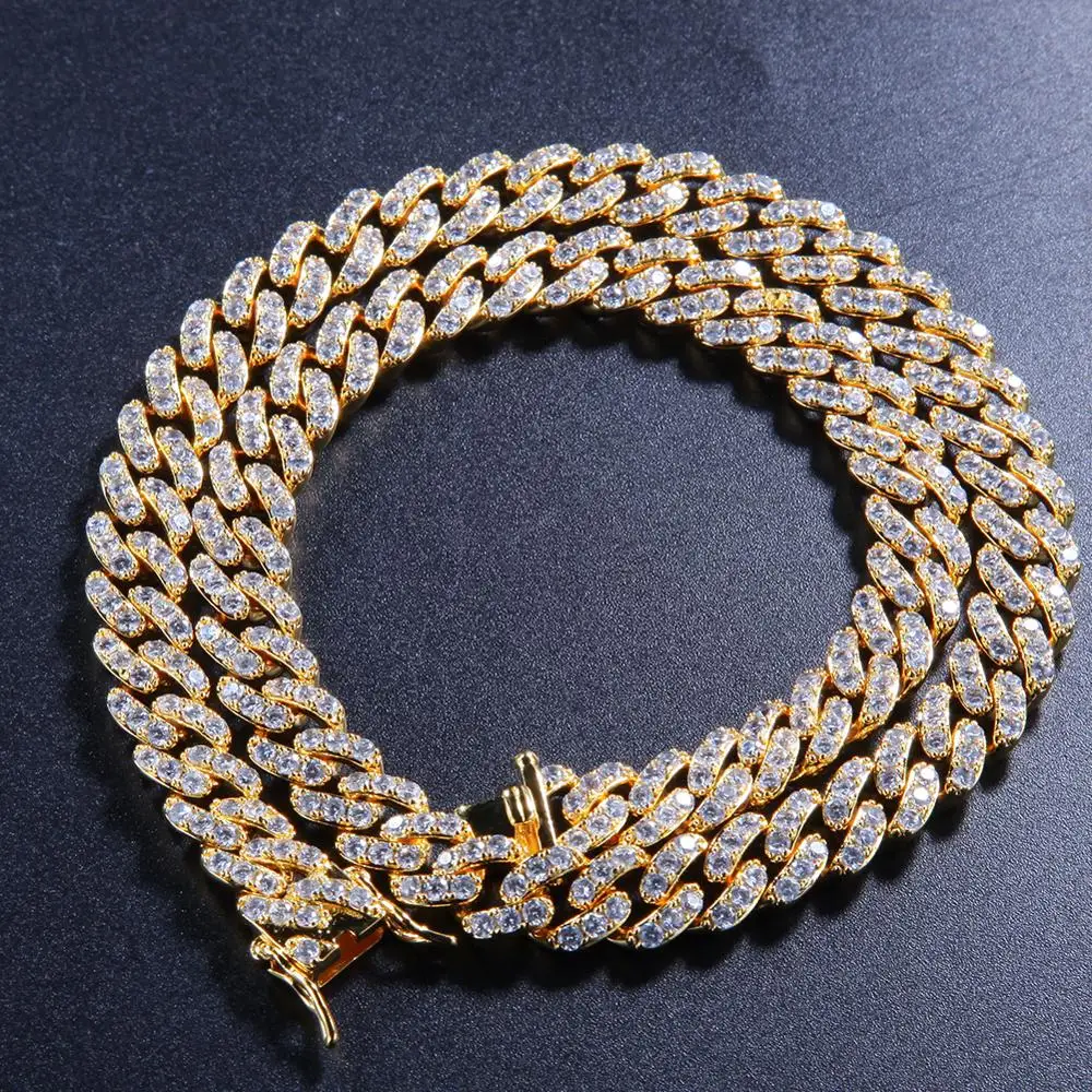 Hiphop Men Women Iced Out 9mm Cuban CZ Link Chain	Bling Miami Cuban Necklace New Arrivals Rapper Jewelries