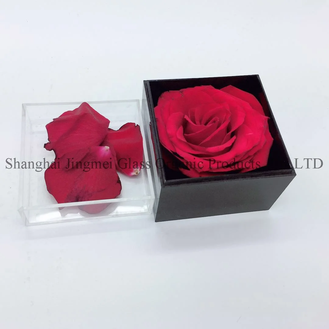 Customized plexiglass jewelry box 1 hole rose acrylic flower display box