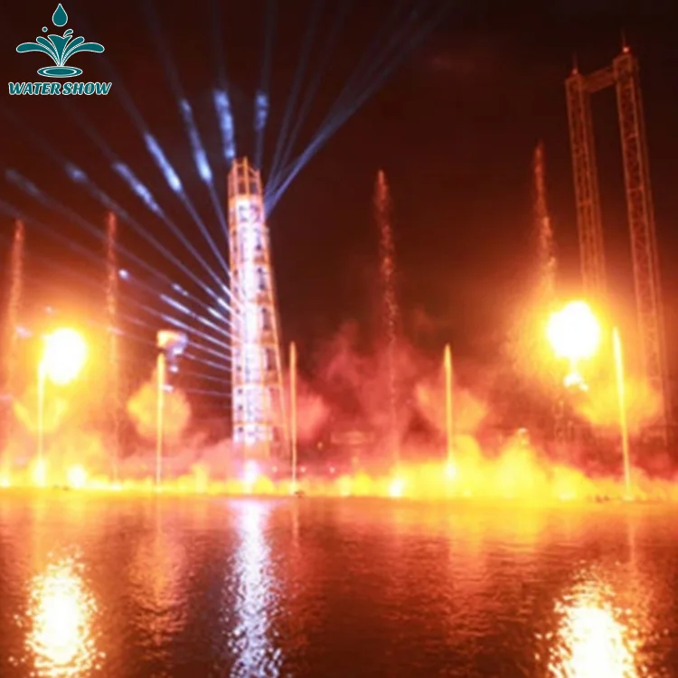 Decorative Outdoor Lake Large Music Dancing Fire Flame Jet Mix Water Fountain For Showing