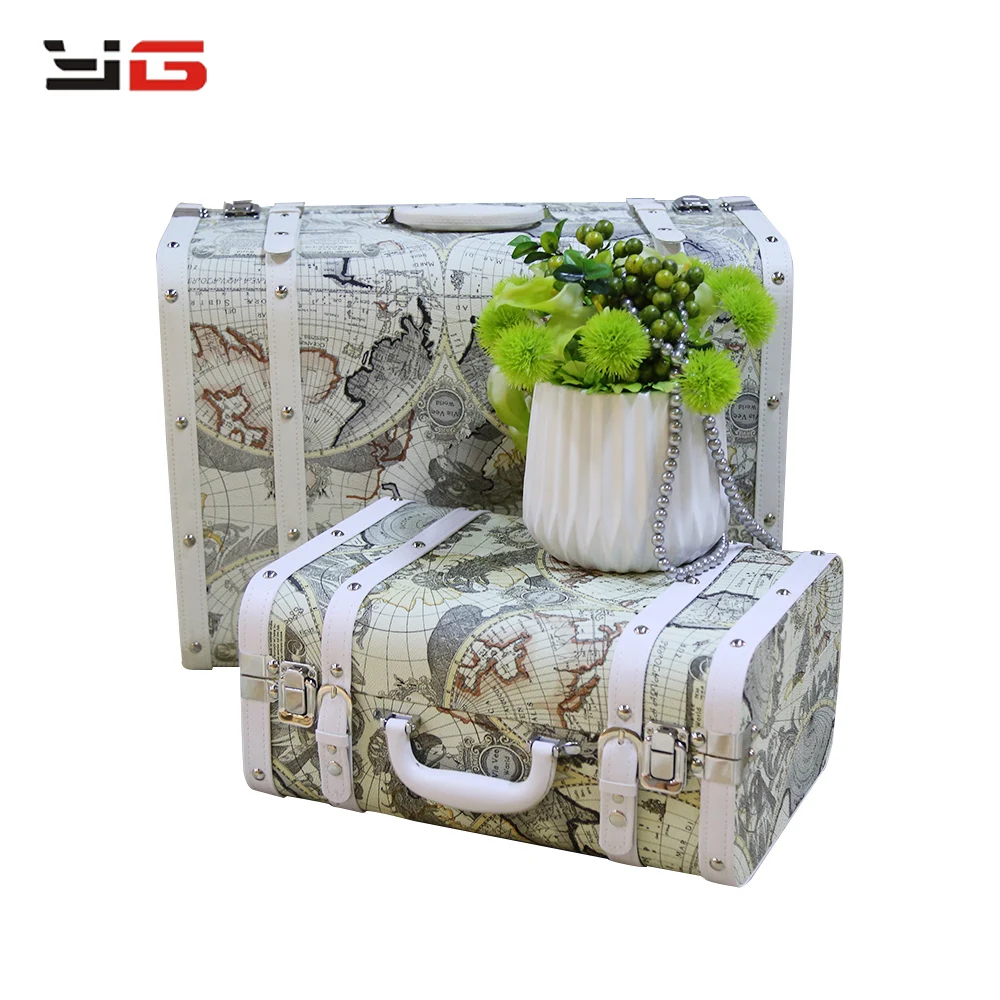 Decorative Vintage Storage Suitcase Boxes With World Map