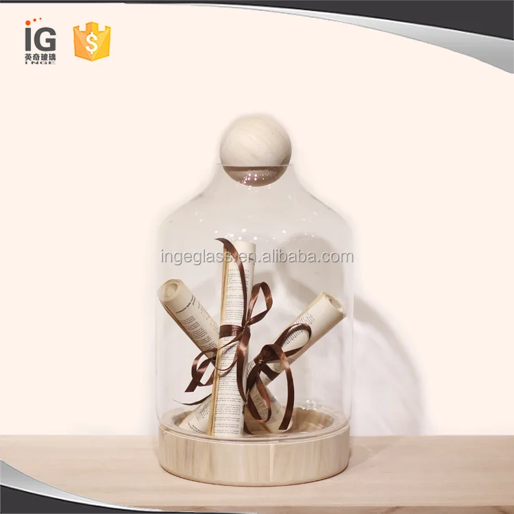 Handmade Glass Terrarium With Wood Base and Ball Lid