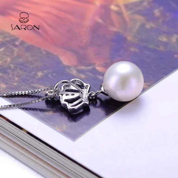 
Fashion 925 Sterling Silver Crown Mounting Freshwater Pearl Pendant For Charm Necklace 