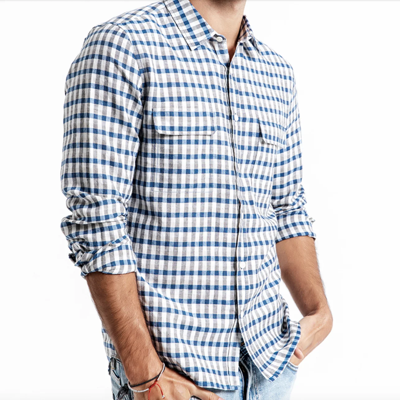 stylish Indian fashion shirt linen fabric plaid shirt mens
