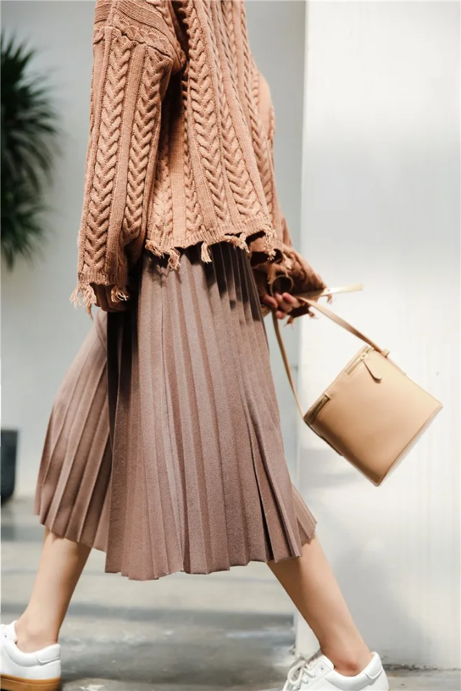 2022 New Fashion Korean Women Skirt Long Pleated Skirts Vintage Women Midi Skirt