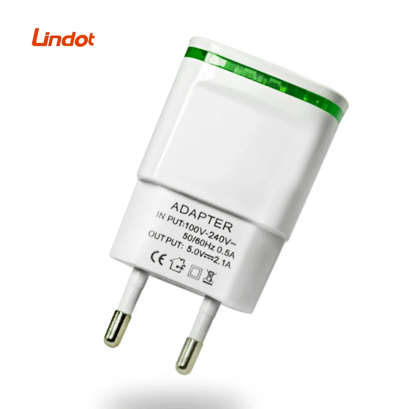 
Amazon Hot Selling USA Euro LED Mobile Phone Travel Chargers Cargador AC Adapter 2 Port 5V 2.1A USB Wall Charger 