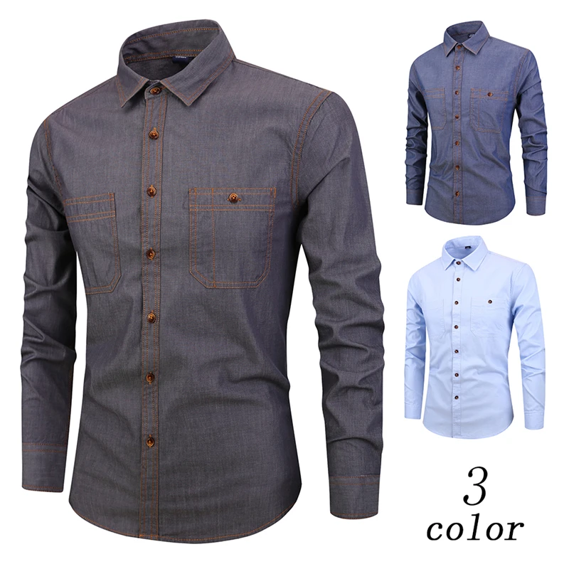 Wholesale casual long sleeve light color denim mens shirts