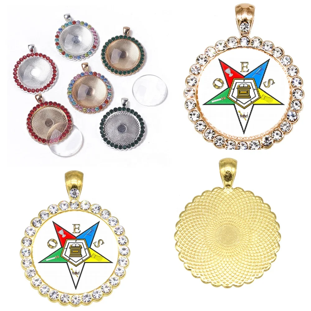 Wholesale new design custom rhinestone round shape sticker pendant sorority fraternity eastern star OES charms