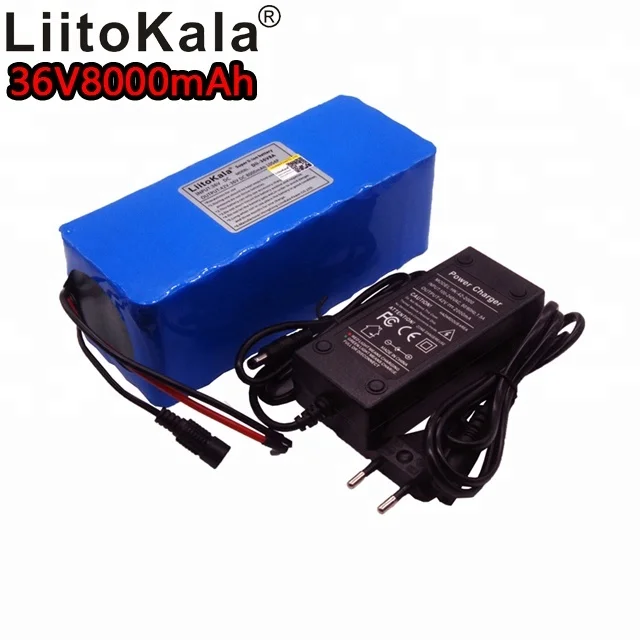 LiitoKala 36v8ah electric bicycle lithium ion battery 18650 8000mAh 10S4P large capacity 500W bms with 2A charger