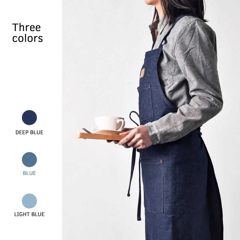 Korean version of canvas kitchen Japanese denim cotton apron coffee shop milk tea overalls restaurant room custom printed logo