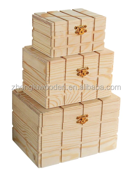 Cheap solid wood finished antique wooden treasure chest jewelry box with lock