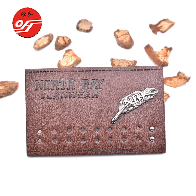 Wholesale Custom Design Leather Patch with Raised Metal Logo for Jeans