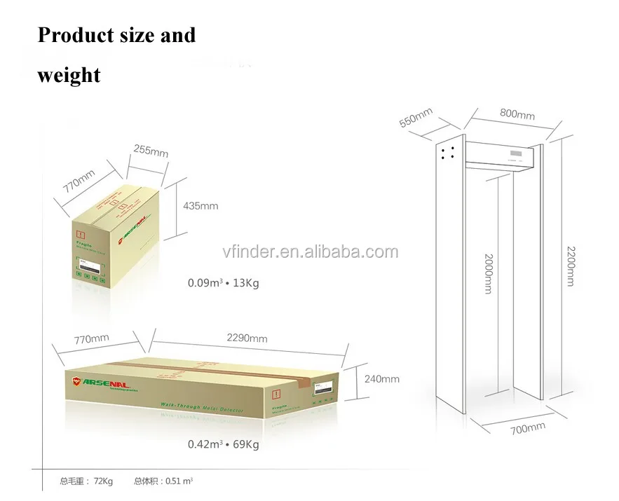 
WIFI connection Digital touch screen door frame walk through metal detector 