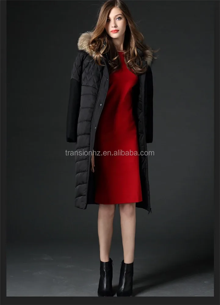 fashion warm fur hood ladies winter padded long jacket quilted women coat