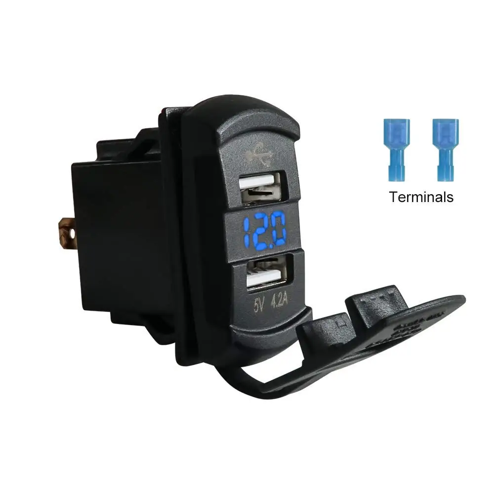 12-24V Dual USB Car Charger Rocker Switch 5V 4.2A Auto Charger