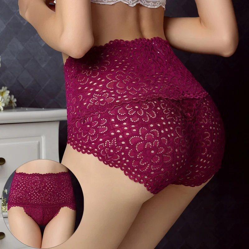 Women New Young Fancy Underwear High Waist Tummy Bamboo Fiber French Lace Panties